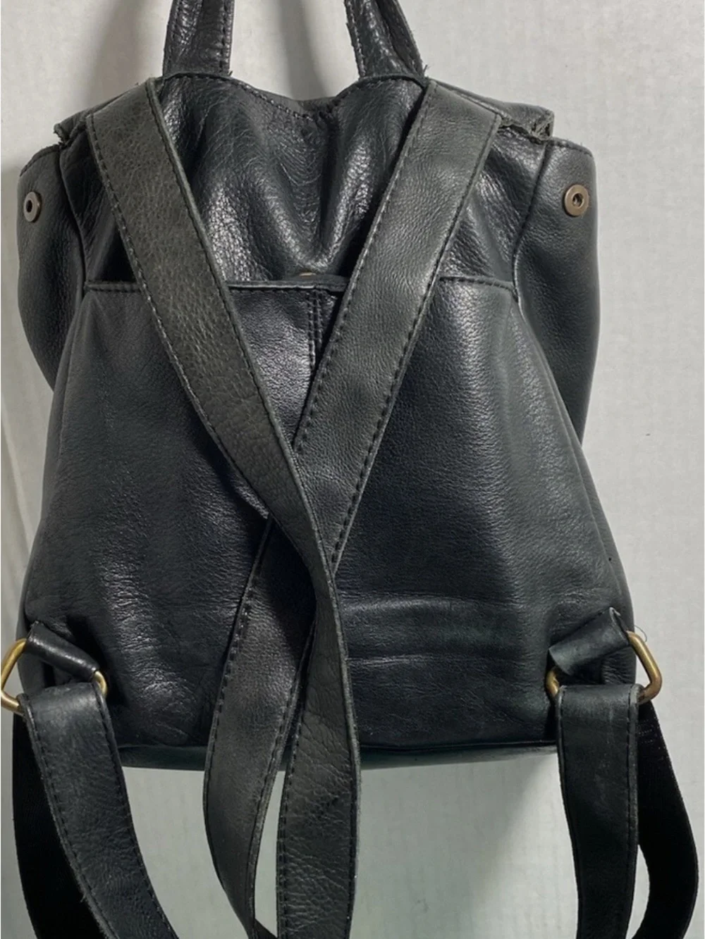 American Leather Co Genuine Super Soft Leather Backpack Black Top Sides Snaps